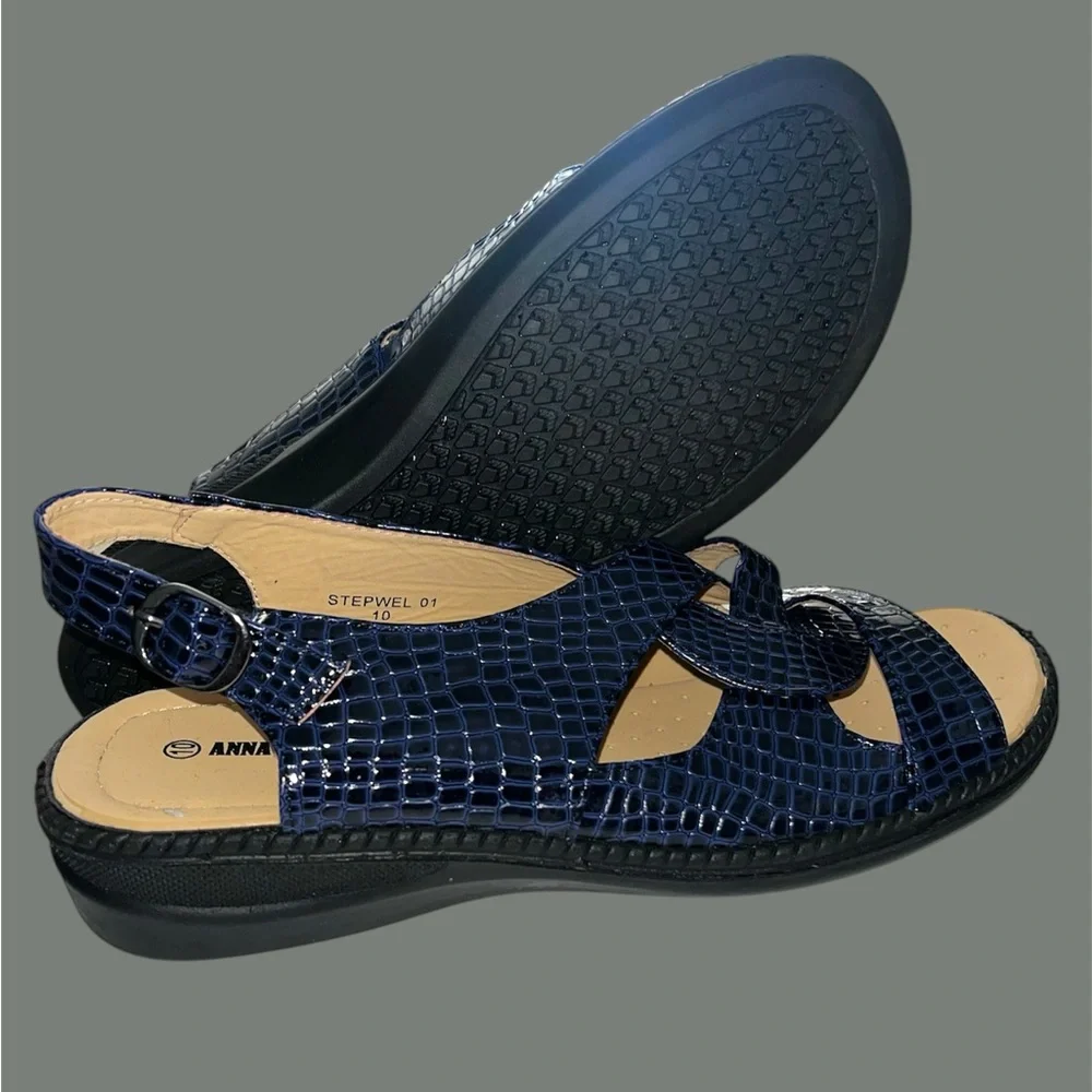 Blue Croc-Embossed Sandals - Picture 6 of 8